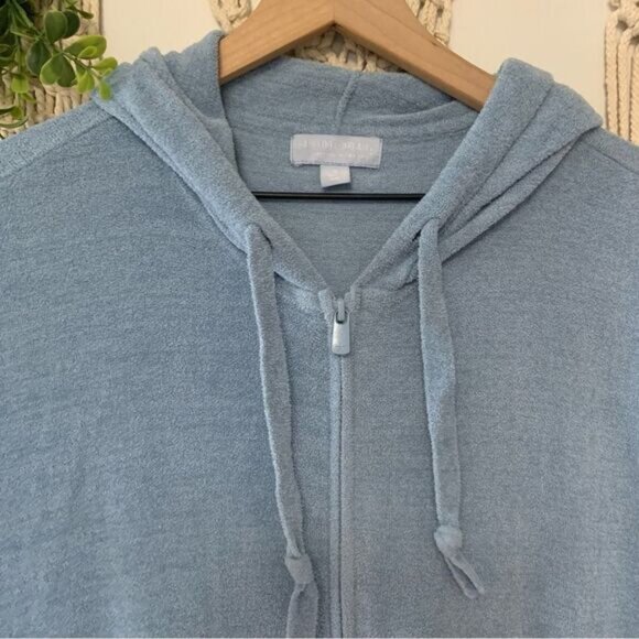 BAREFOOT DREAMS Cozy Chic Ultra Lite Full Zip Short Sleeve Hoodie Blue Size 1X - Picture 4 of 10